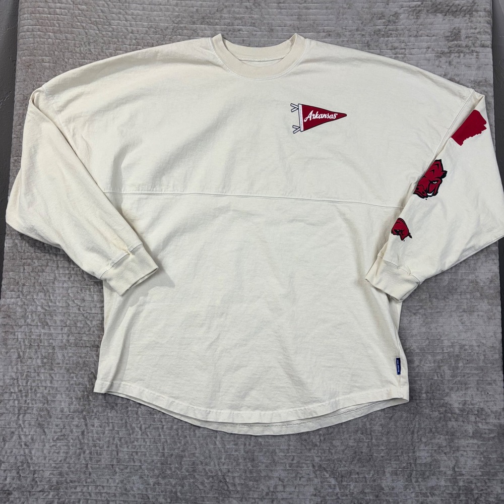 Spirit Jersey Arkansas Razorbacks Wooo Pig Sooie Cream Long Sleeve Shirt Large